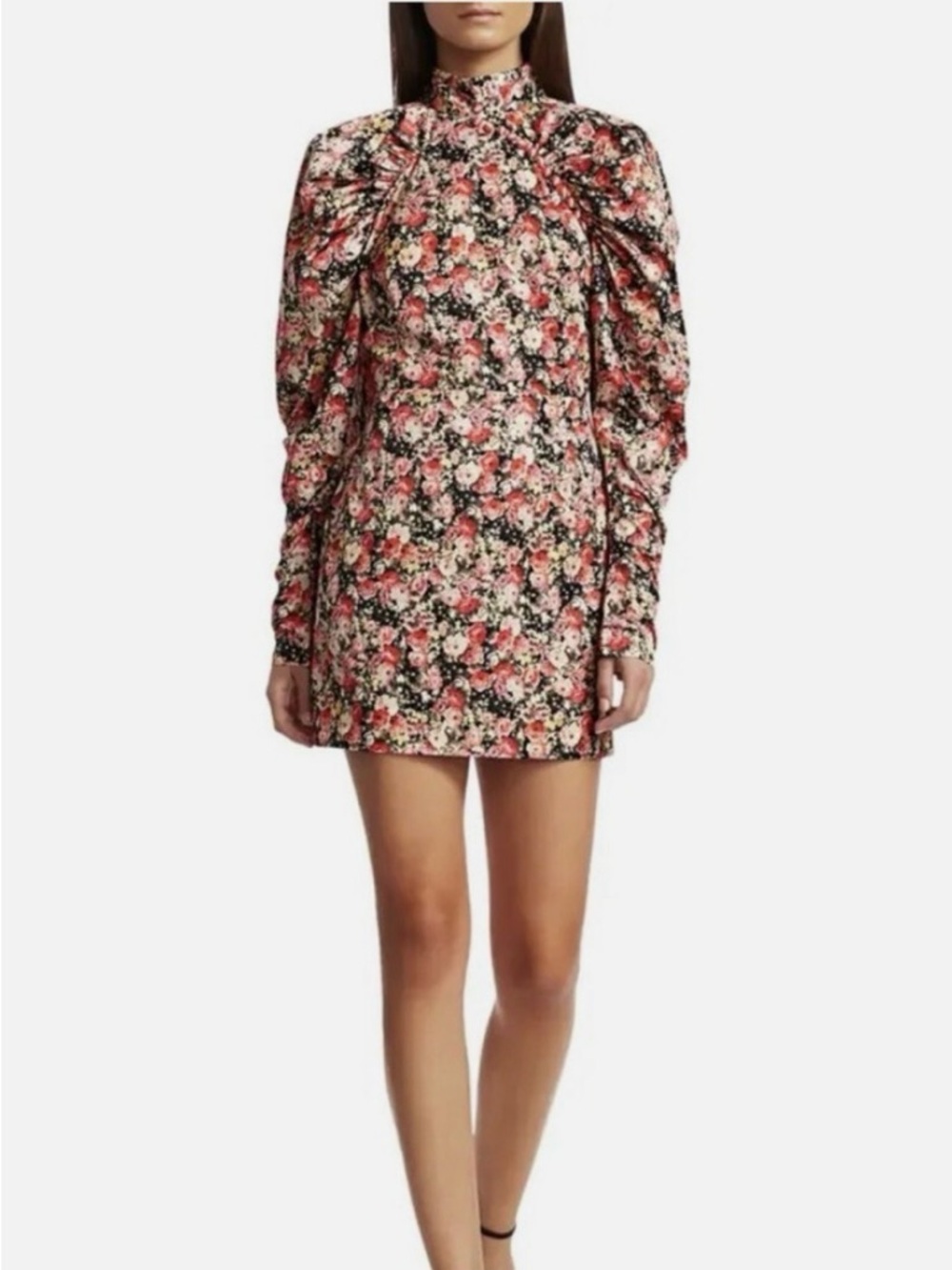 Rotate Birger Christensen Kim Satin Floral Puff-Sleeve Mini-Dress